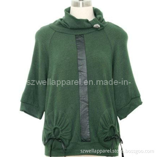 Lady Knitwear Sweater 3/4 Sleeve with Leather (SZWA-0933)